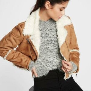 Express Camel Suede Faux Fur Shearling Moto